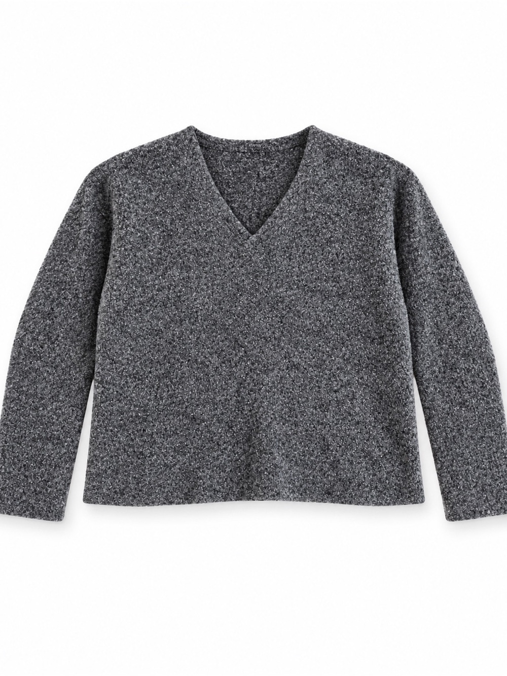Gray Merino Wool Cashmere Blend V-Neck Sweater Cozy Knit Top